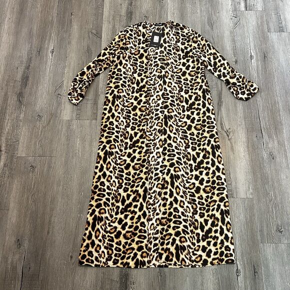 Fashion Nova Tops - Women’s Kimono Fashion Nova Leopard Print Long Sleeve Silky Jacket Size Medium